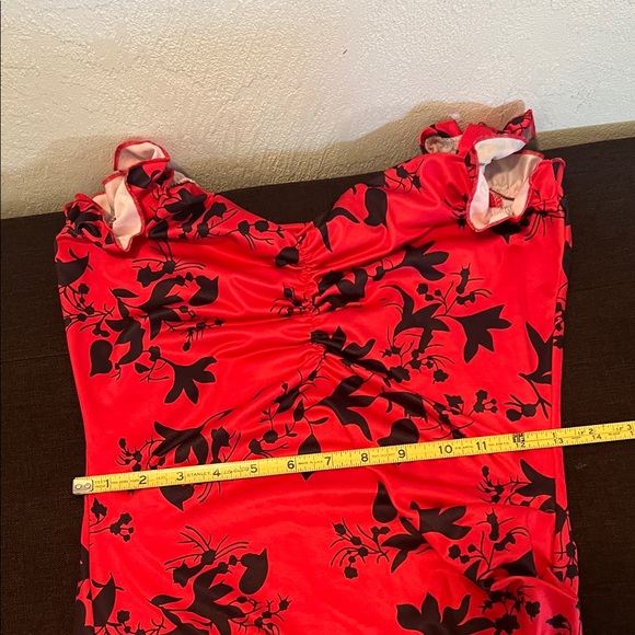 #0939+ Elegant Red and Black Floral Dress - Picture 4 of 7